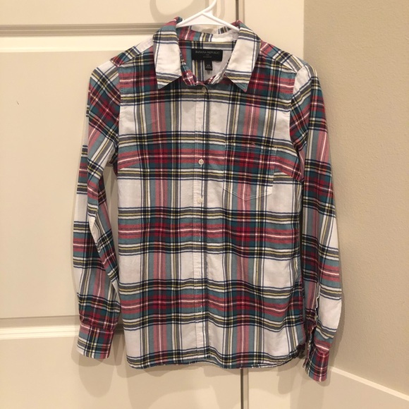 Banana Republic ✨ Women’s Plaid Tartan Holiday Flannel Size XS - Picture 1 of 5